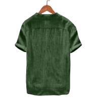 High Quality Solid Color Button up Shirt Fasion Mens Short Sleeve Cotton Linen Shirts